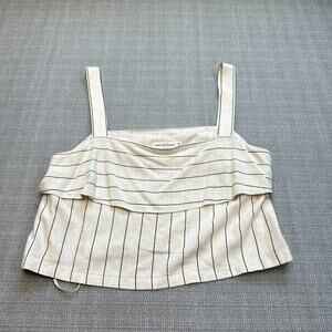 Avec Les Filles Tank Top Womens size Medium Linen Blend‎ Cropped Coastal Euro